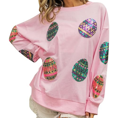 Heevina Sequin Easter Sweatshirts for Women Sequins Rabbit Bunny Egg Printed Tops Shirts Shirt Outfit Crewneck 2026 (02-A-Pink, X-Large) | Amazon (US)