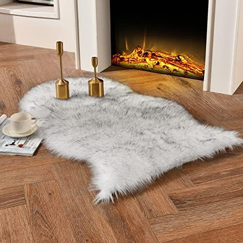 duduta Black White Soft Cozy Sheepskin Bedside Rugs 2x3 Feet, Fluffy Faux Fur Chair Couch Seat Co... | Amazon (US)
