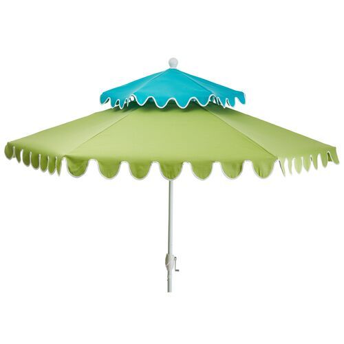 Ginnny Two-Tier Patio Umbrella, Aqua/Green | One Kings Lane