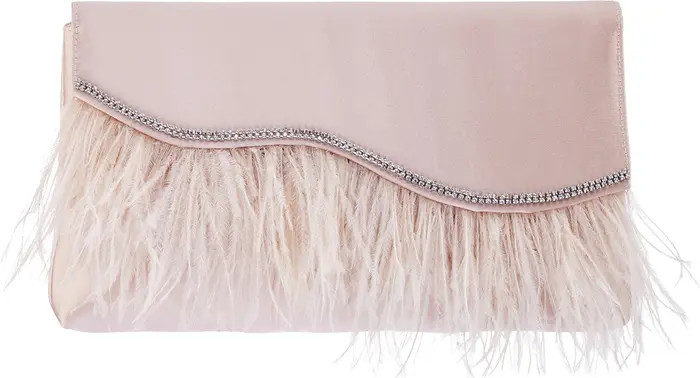 Nina Kaidy Feather Trim Satin Clutch | Nordstrom | Nordstrom