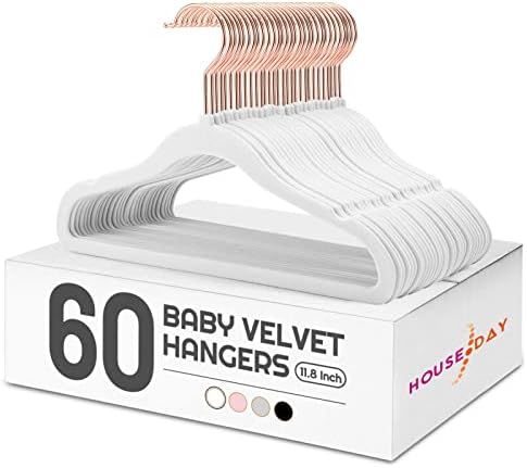 HOUSE DAY Velvet Baby Hangers for Closet, Kids Hangers Velvet 60 Pack, Non Slip Toddler Hangers 11.8 | Amazon (US)