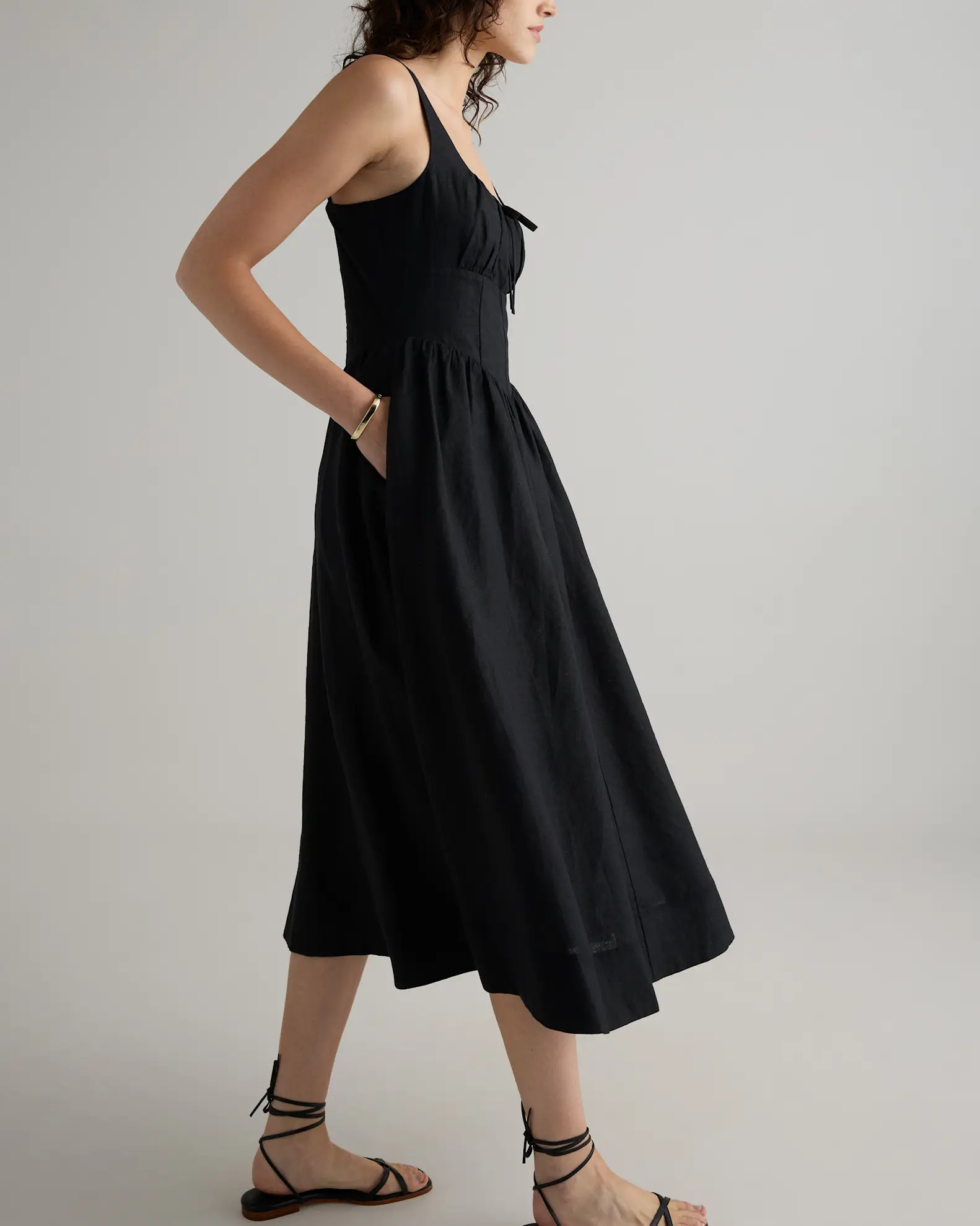 100% European Linen Corset Midi Dress in Black | Quince
