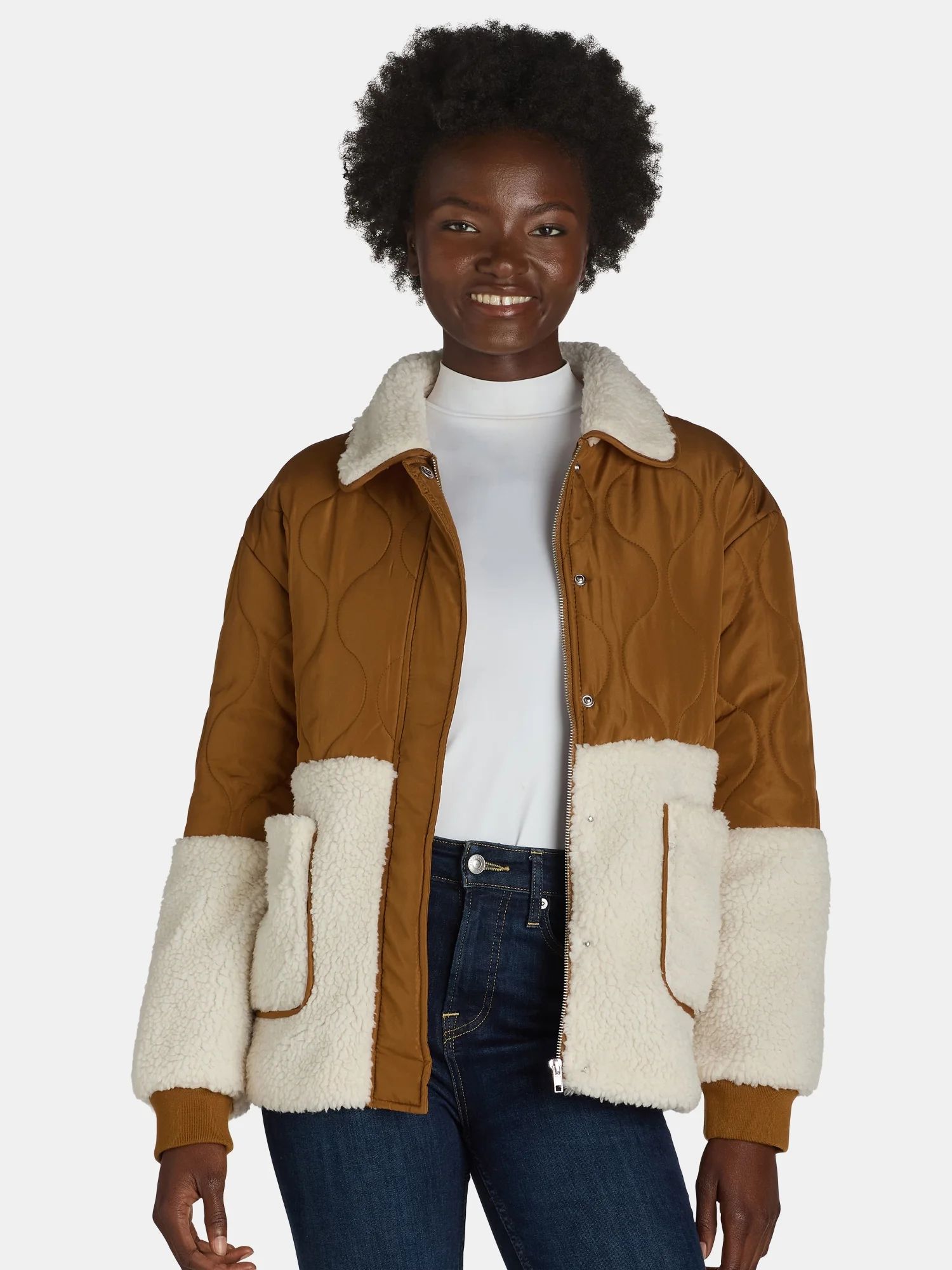 Jason Maxwell Women's and Women’s Plus Quilted Jacket with Faux Shearling, Sizes S-3X | Walmart (US)