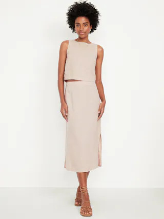 Mid-Rise Linen-Blend Midi Skirt | Old Navy (CA)
