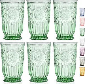 Yungala Green Highball Glasses Set of 6 Tall Drinking Glasses 10 oz | Amazon (US)
