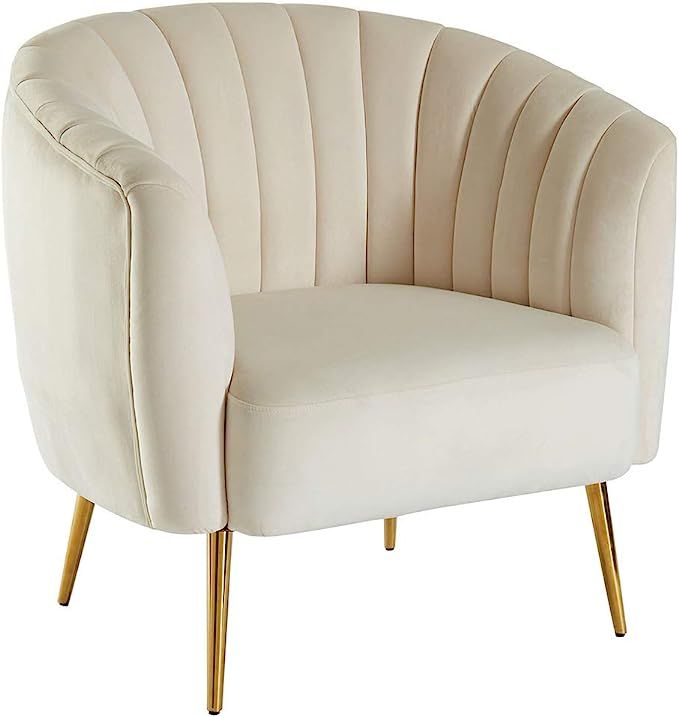 Benjara Benzara Fabric Upholstered Living Room Chair with Metal Legs, Ivory and Gold | Amazon (US)