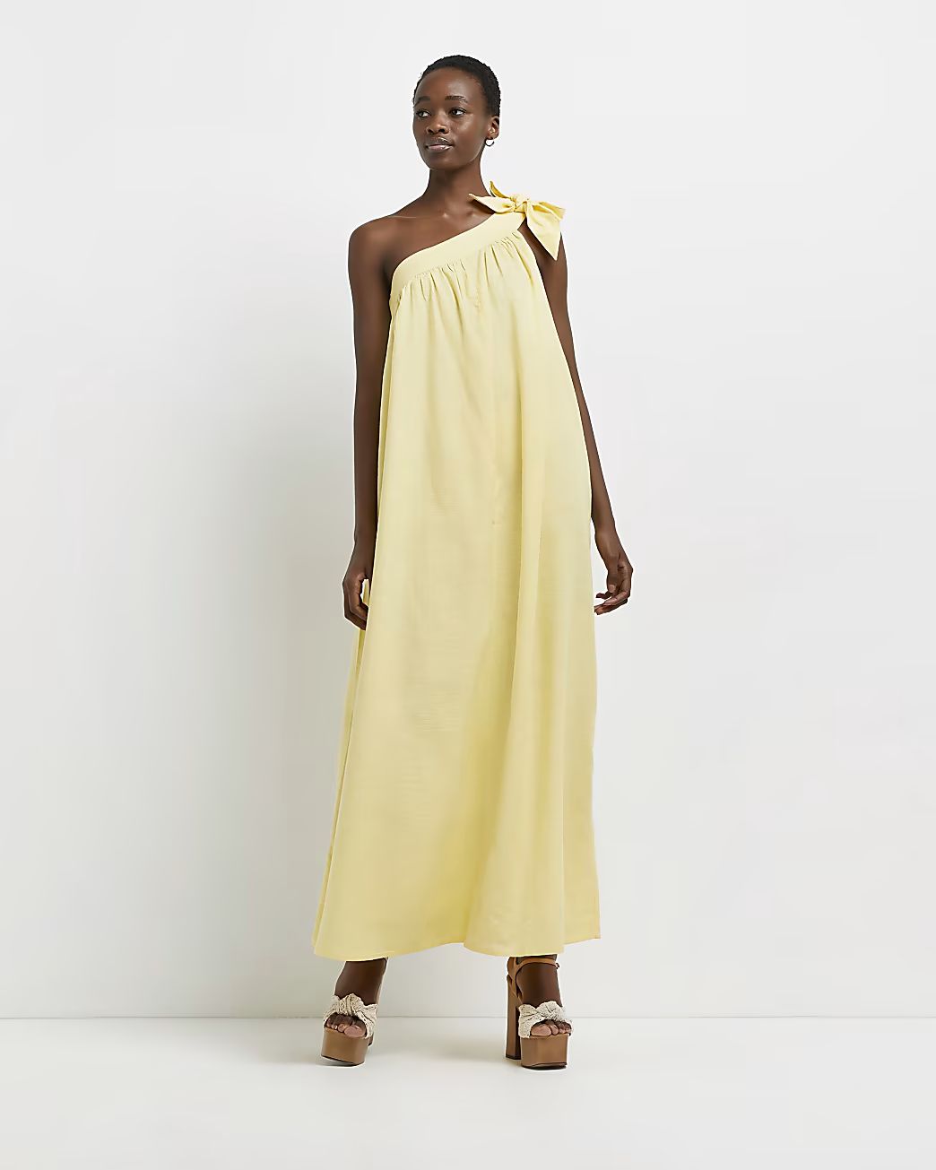 Yellow one shoulder maxi dress | River Island (UK & IE)