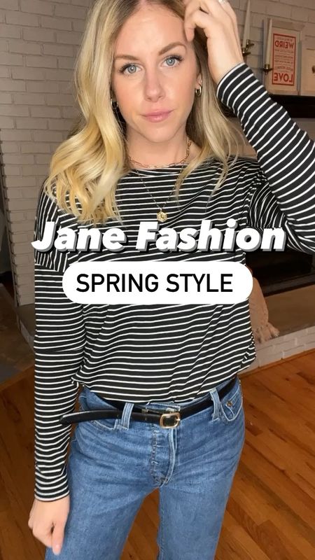 Spring style from Jane Fashion! This striped tee is the perfect basic to have in your closet, the jumpsuit is gorgeous and I love the wide leg! The denim skirt is so trendy and can be worn so many different ways! Code JACQUELINE10 saves 10% and I’m wearing a size small in all! 

#LTKsalealert #LTKunder50 #LTKSeasonal