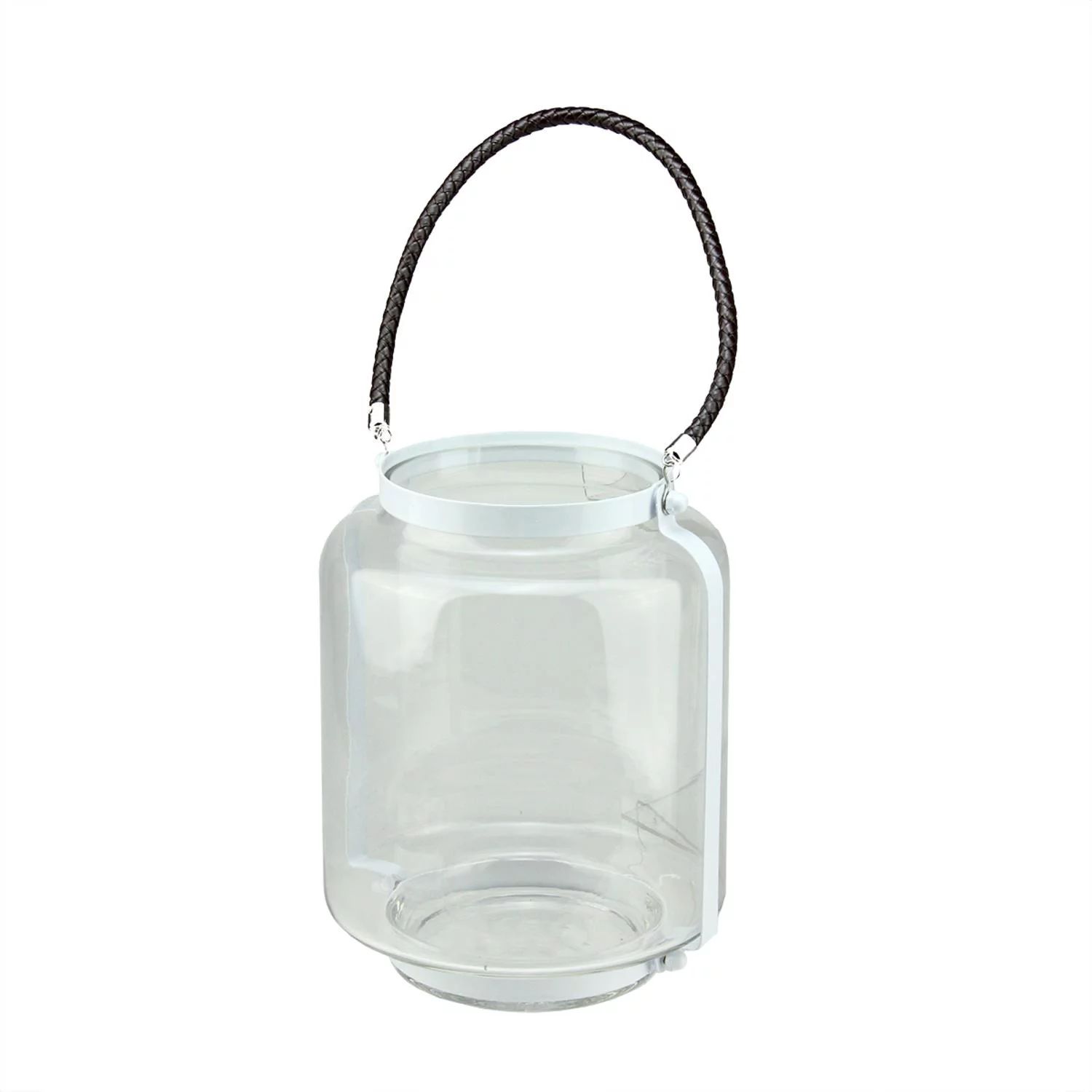 18" Clear Glass Hurricane Pillar Candle Lantern with White Metal Frame | Walmart (US)