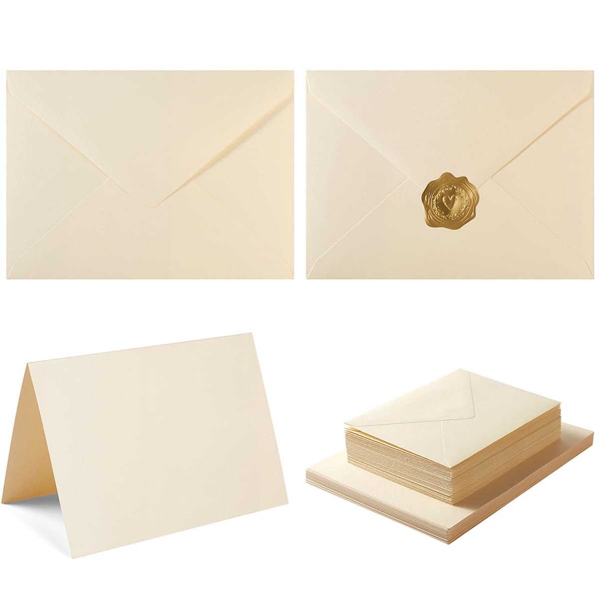 50 Pack Cream A6 Envelopes with Cards 4x6 Thick Folded Cardstock and Gold Stickers for Greeting C... | Amazon (US)