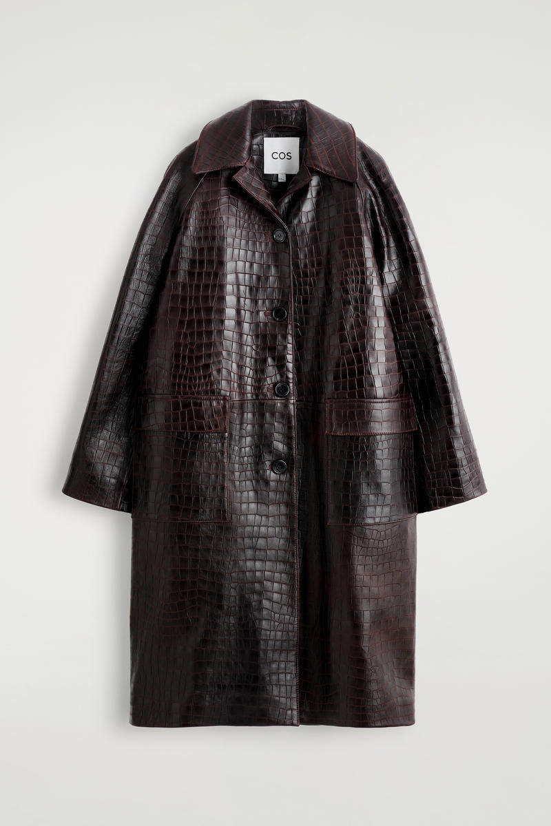 Croc-Embossed Leather Long Coat | COS (US)