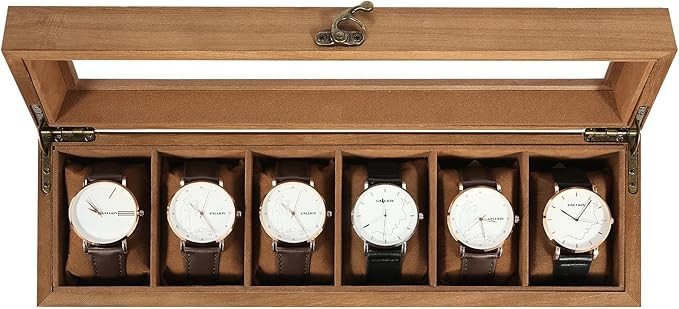 Uten Solid Wood Watch Box, 6 Slot Watch Case with Soft Pillow, Watch Display Case with Glass Lid,... | Amazon (US)