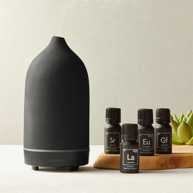 Vitruvi Black Stone Porcelain Diffuser and Essential Oils Set | CB2 | CB2