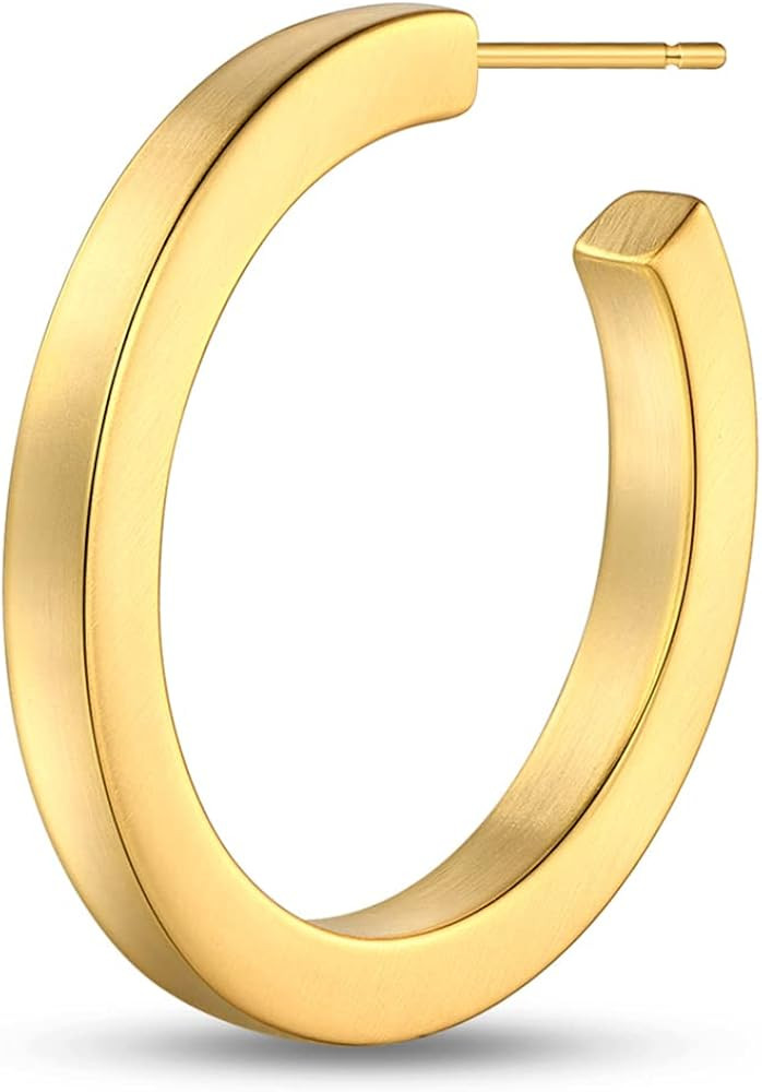 FAMARINE Square Tube Gold Hoop Earrings for Women 18K Gold Plated Hoops with Brushed Finished Chu... | Amazon (US)
