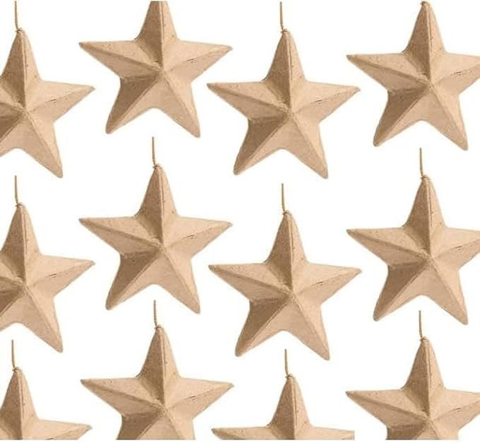 Pack of 12 Paper Mache Dimensional Star Ornaments - DIY Papier Mache Star Decorations Cardboard K... | Amazon (US)