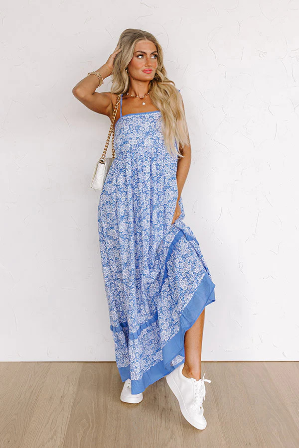 Boho Beauty Floral Maxi Dress in Airy Blue | Impressions Online Boutique