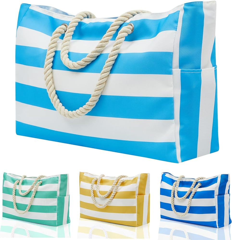 CYMULA Beach Bags for Women- Beach Bags Waterproof Sandproof Beach Tote bag with Zipper for Pool ... | Amazon (US)