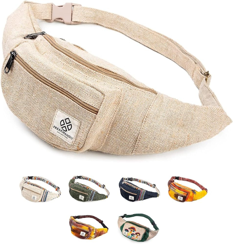 Freakmandu Eco-Friendly Boho Hippie Style Hemp Fanny Pack White Hip Waist Bag for Hiking Running ... | Amazon (US)