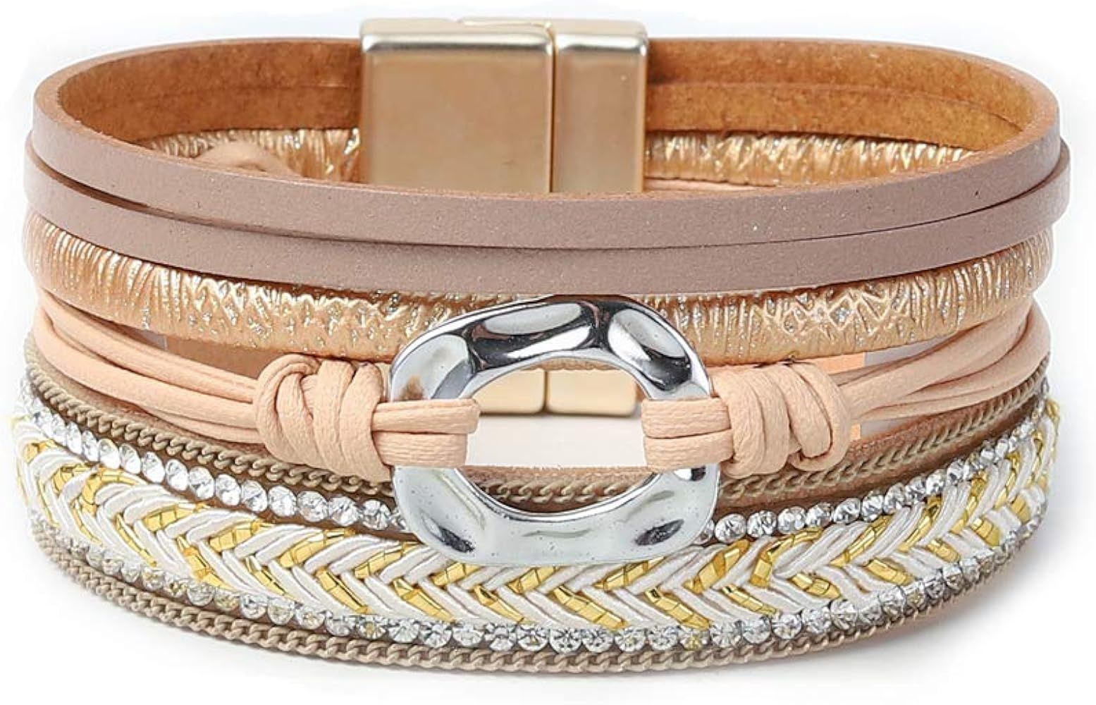 Amazon.com: KSQS Multi-Layer Leather Wrap Bracelet for Women, Handmade Bohemian Cuff Wrap Clasp B... | Amazon (US)