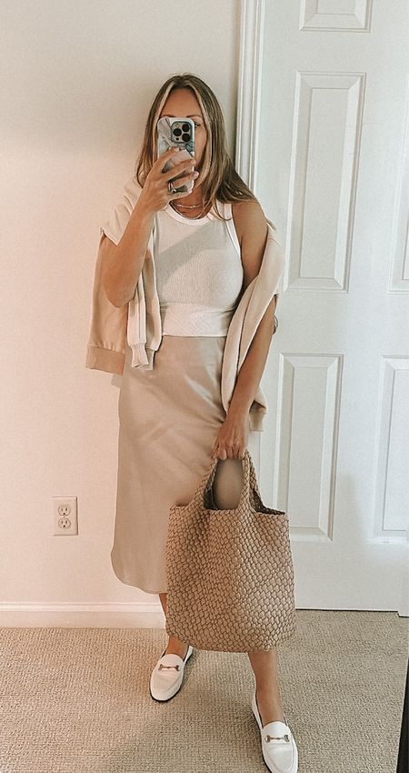Cream outfit Inspo silk skirt and tank simple summer outfit 