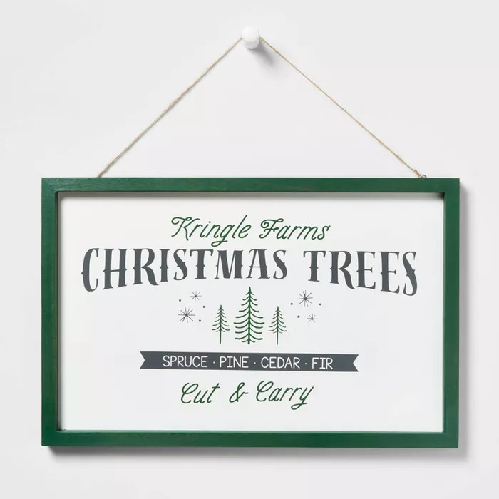 Kringle Farms Christmas Trees Hanging Sign Green/Cream - Wondershop™ | Target