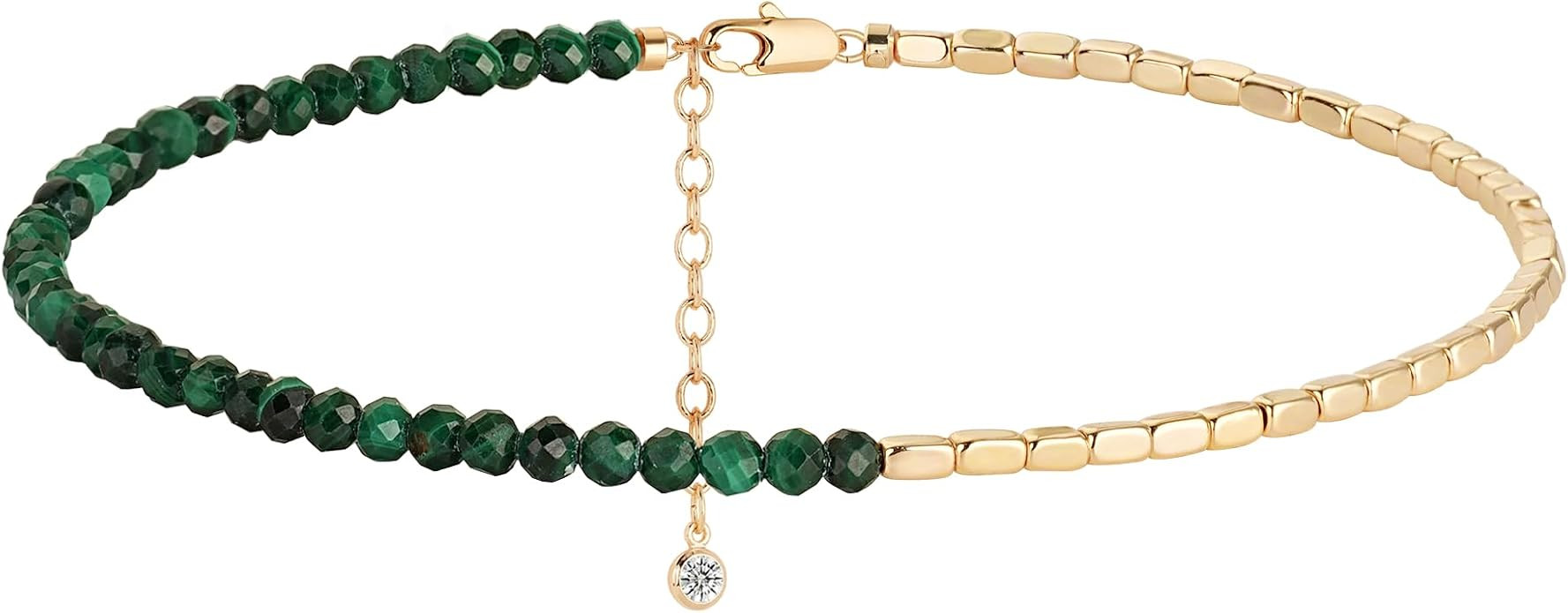 Women Beaded Bracelet Gold Gemstone 14K Simple Dainty Handmade Chain Everyday Boho Beach Jewelry | Amazon (US)
