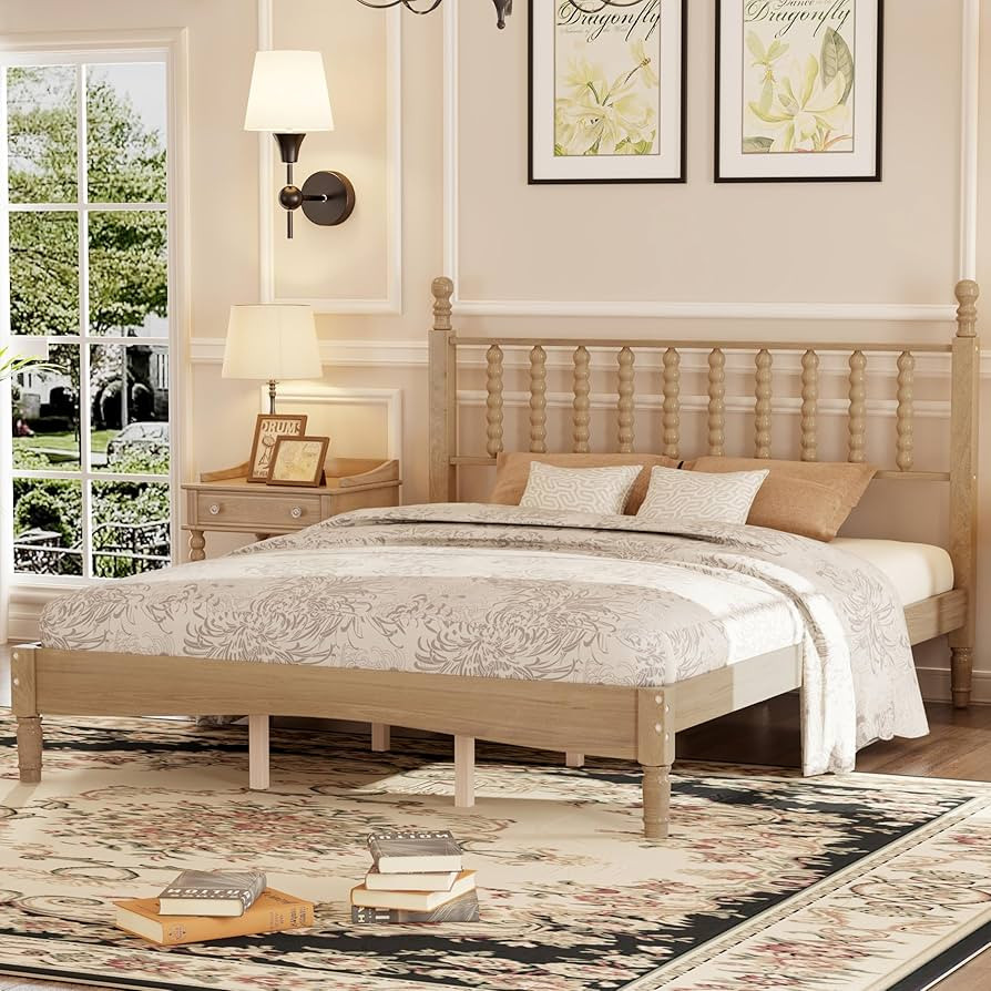 LUMISOL Queen Size Platform Bed with Gourd Shaped Headboard, Mid-Century Wood Bed Frame with Head... | Amazon (US)