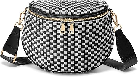 Trendy Woven Checkered Crossbody Bum Bag for Women，PU Leather Checkered Purse Fanny Packs Belt ... | Amazon (US)