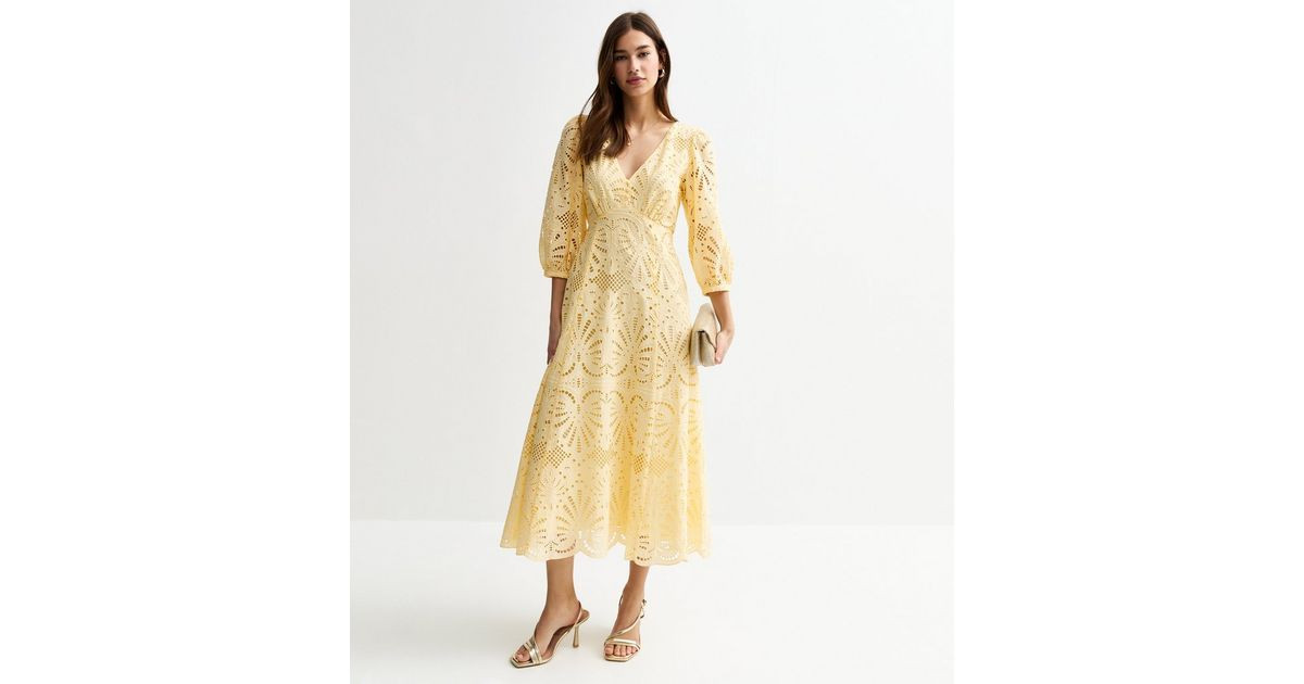 Yellow Broderie Anglaise Midi Dress | New Look | New Look (UK)