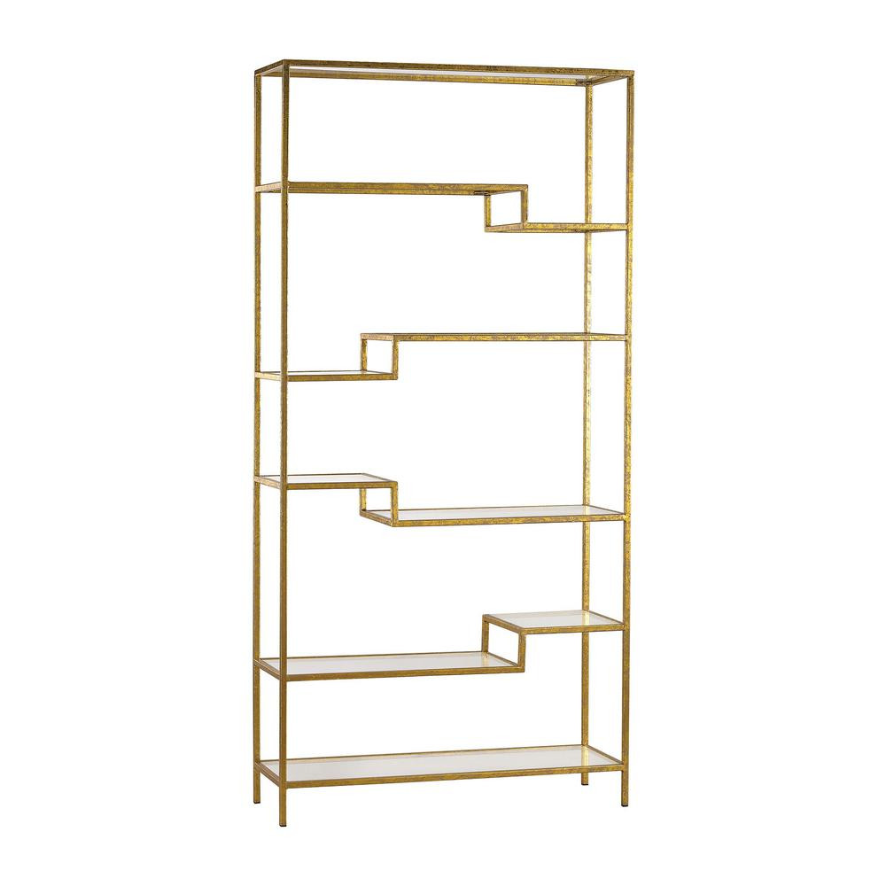 Titan Lighting 74 in. Gold Metal 10-shelf Accent Bookcase with Open Back, Gold/Mirror | The Home Depot
