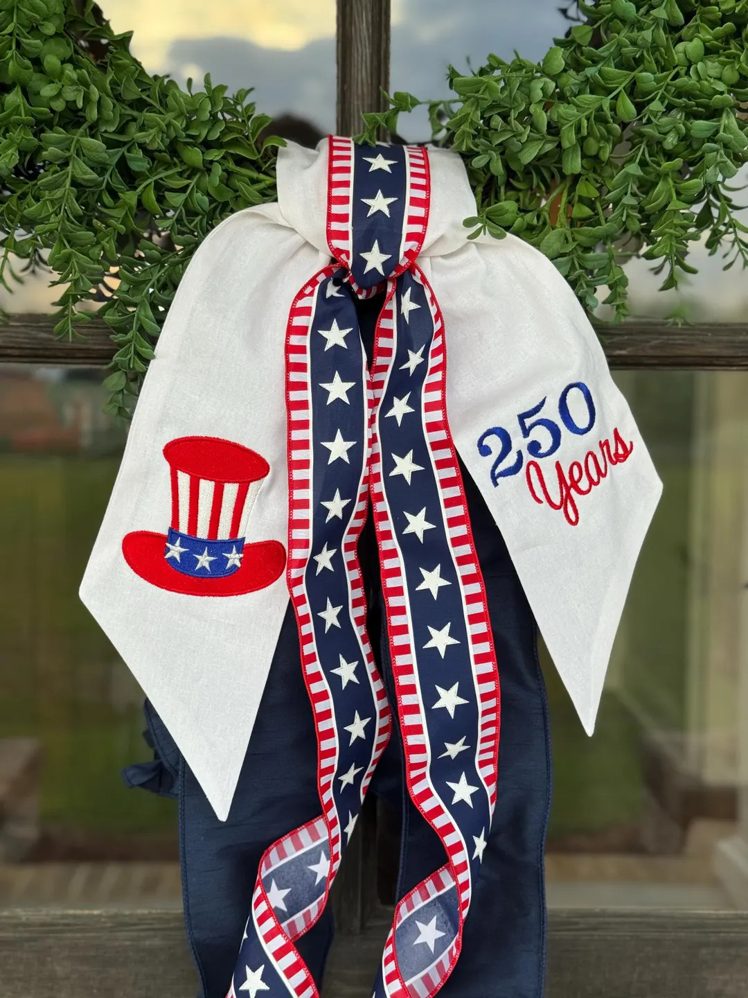 America 250 Wreath Sash, Patriotic Front Door Decor, 4th of July Door Bow, Red White Blue Wreath ... | Etsy (Global)