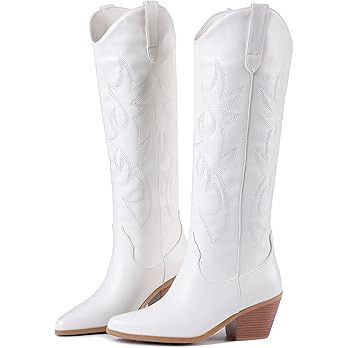 Ojiaoer Women's Embroidered Western Cowboy Boots, Fashionable Pull-On Almond Shaped Pointed Toe K... | Amazon (US)