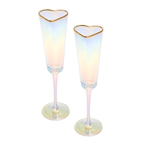Paris Hilton Heart Shaped Champagne Flute Gift Set, Elegant Handmade Glassware Set, Perfect for Celebrations, Weddings or any Special Occasion, 2-Piece Set, 5.5-Ounce, Iridescent with Gold Rim | Amazon (US)