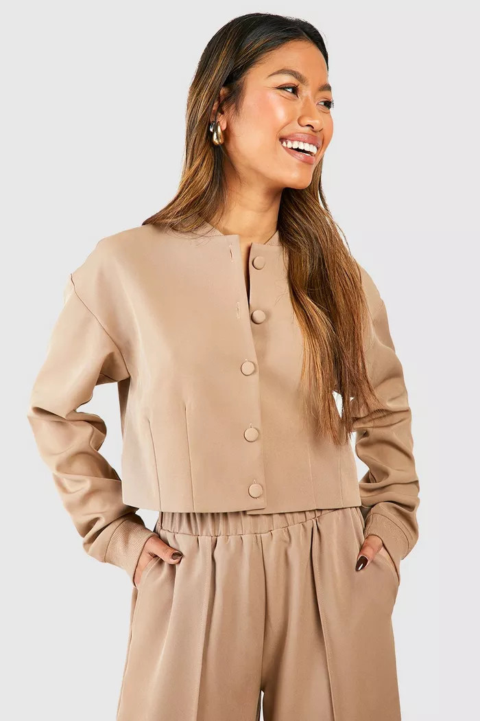 Relaxed Fit Popper Bomber Jacket | boohoo (US & Canada)