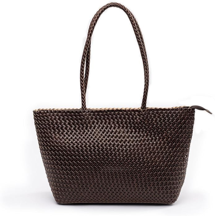Large Leather Tote Bag for Women - Premium Quality Woven Leather Handbag with Superior Zipper Clo... | Amazon (US)