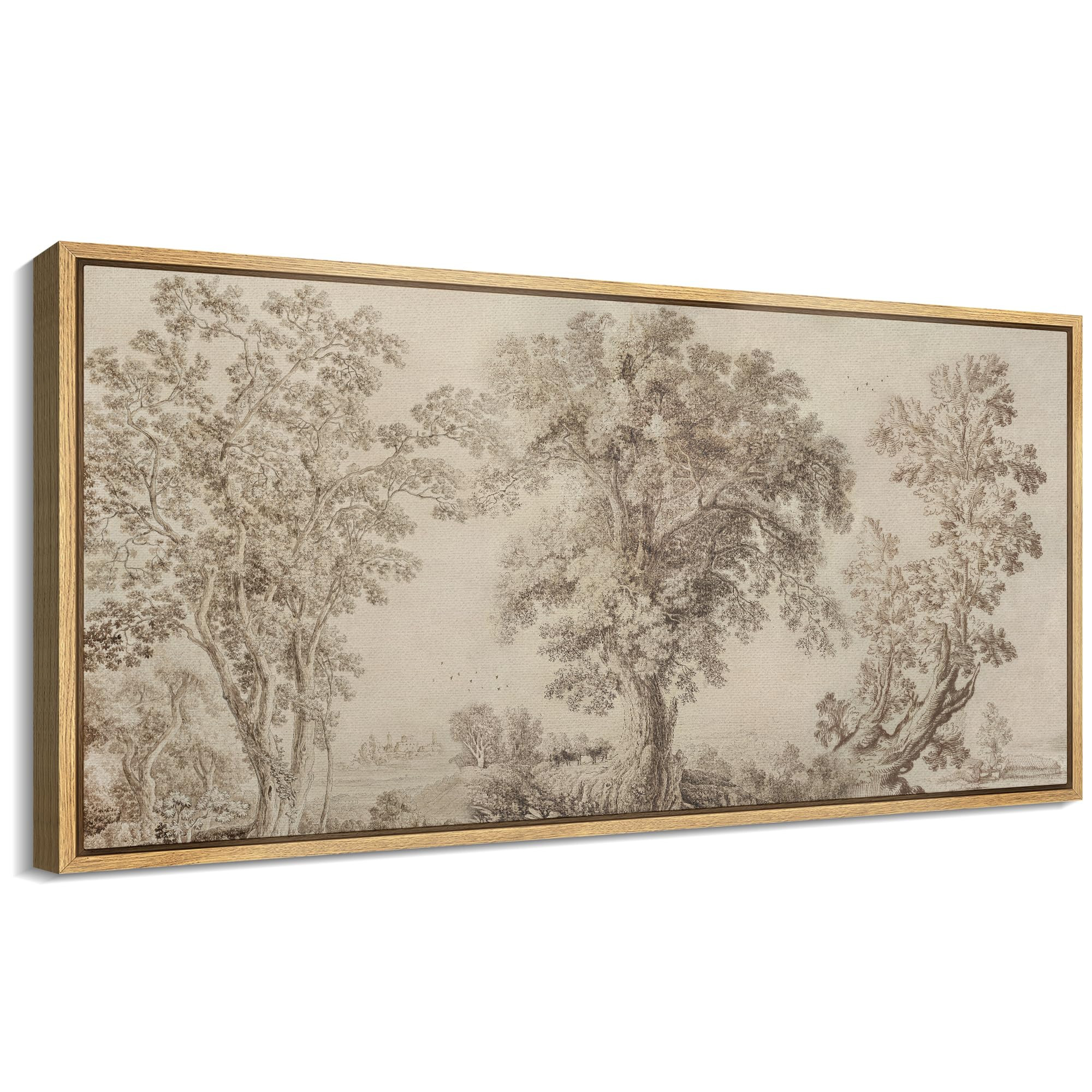 SIGNFORD Extra Large Framed Canvas Print Wall Art Vintage Arboreal Trees in an Etching Illustrati... | Amazon (US)