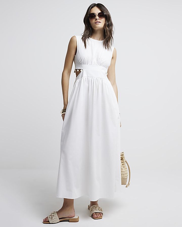 White cut out shell trim swing maxi dress | River Island (UK & IE)