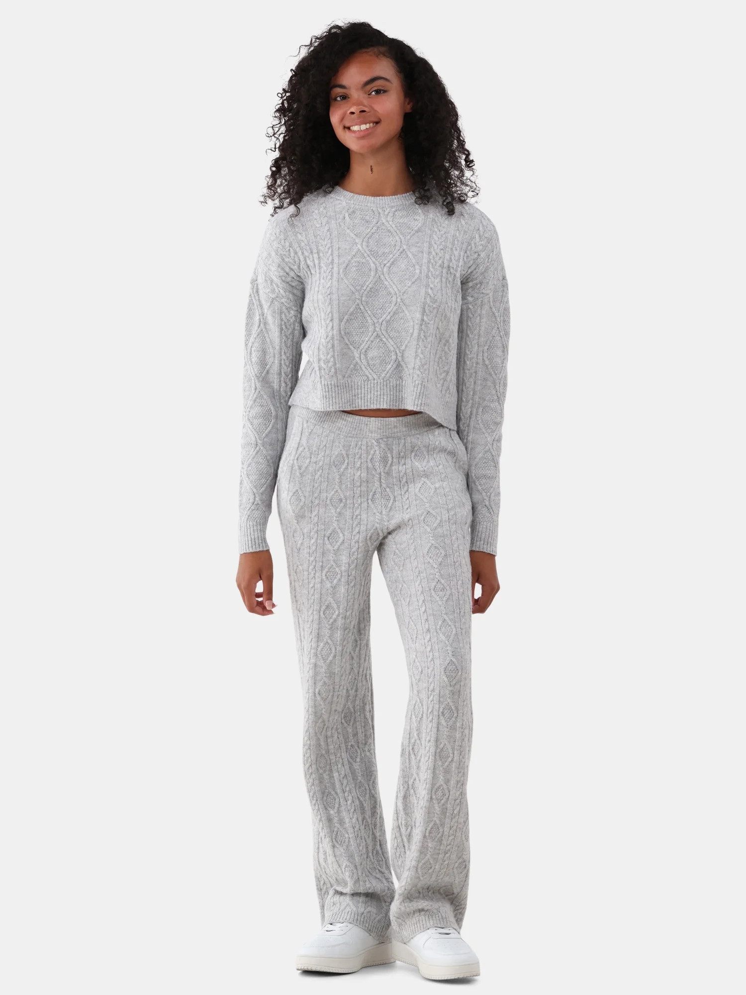 No Boundaries Mixed Stitch Sweater and Pants Set, 2-Piece, Women's | Walmart (US)