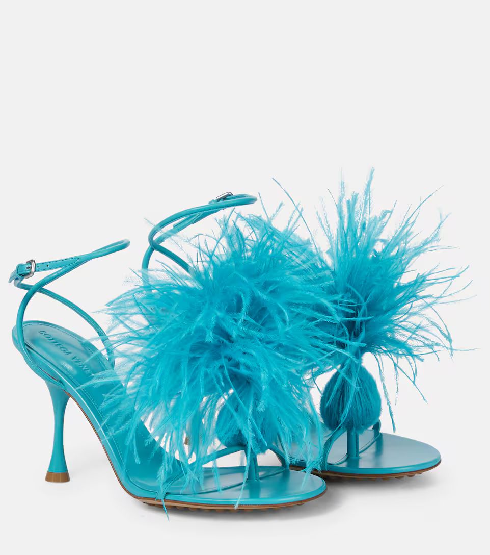 Dot feather-trimmed leather sandals | Mytheresa (INTL)