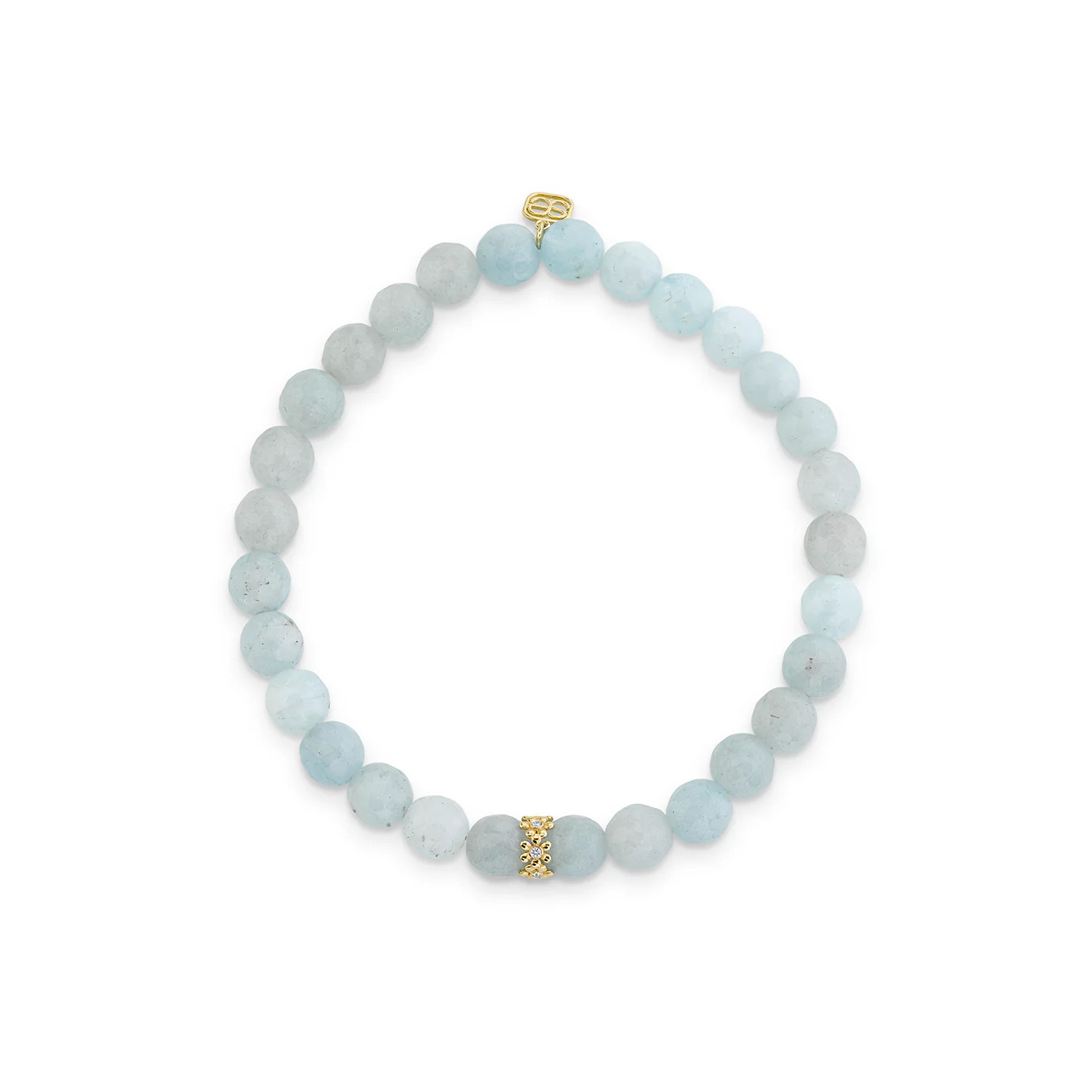 Gold & Diamond 6mm Tiny Daisy Rondelle on Aquamarine | Sydney Evan