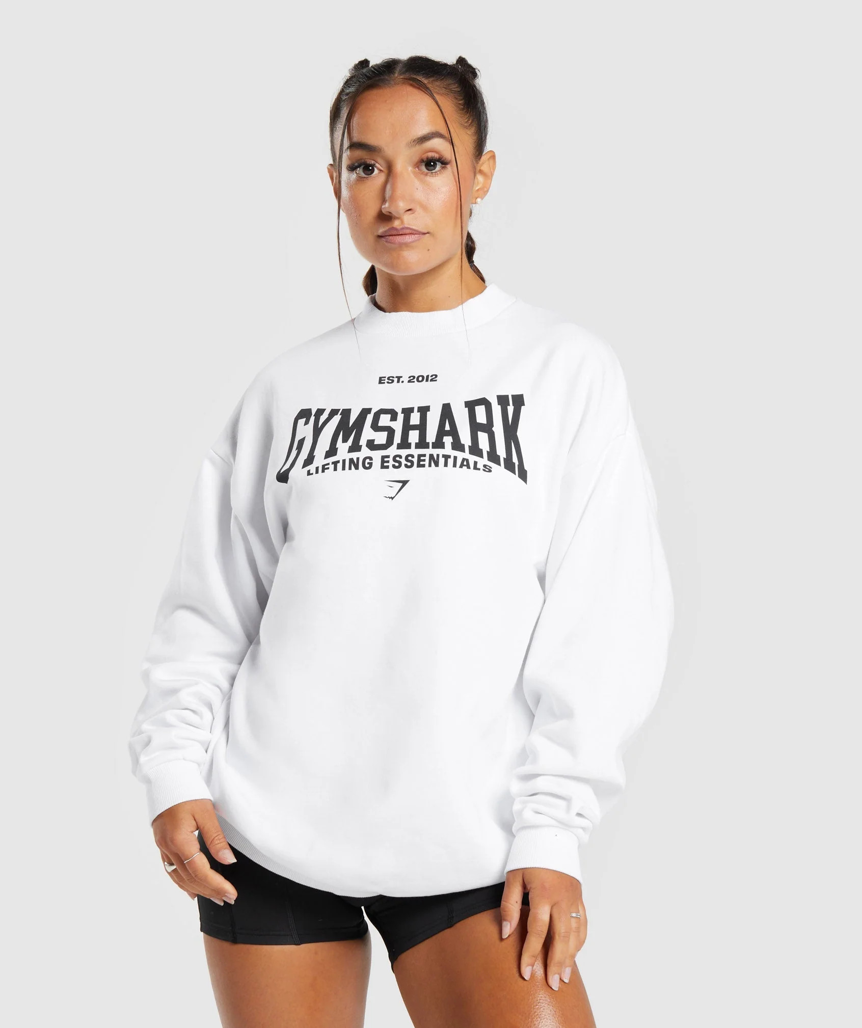 Gymshark Lifting Essentials Graphic Oversized Sweatshirt - White | Gymshark CA