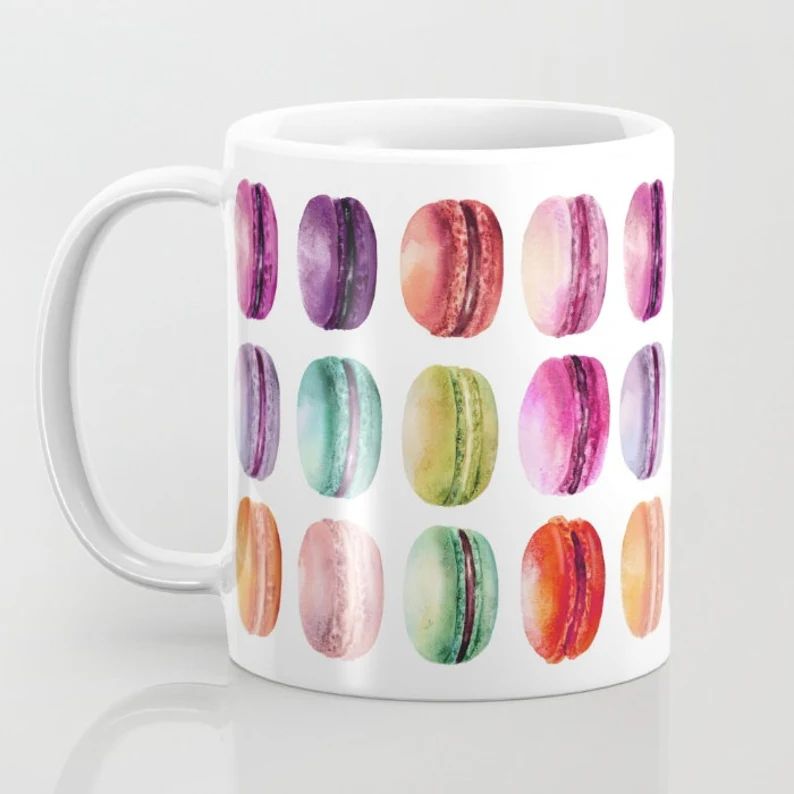 Macaron Mug Girls Gifts Under 20 Watercolor French Macaroon Print Bright Colorful Mugs Girly Coff... | Etsy (US)