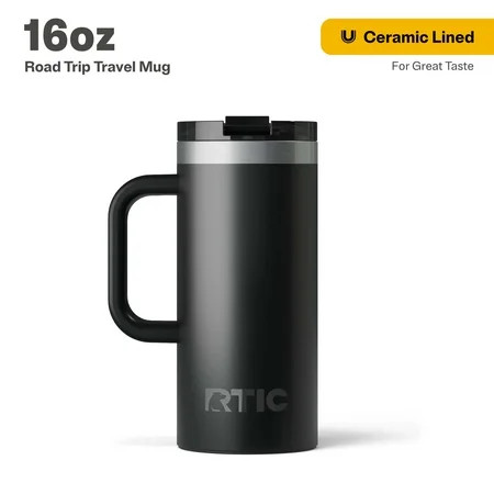 RTIC 16 oz Ceramic Lined Insulated Road Trip Travel Mug, Leak-Resistant Lid, Black | Walmart (US)