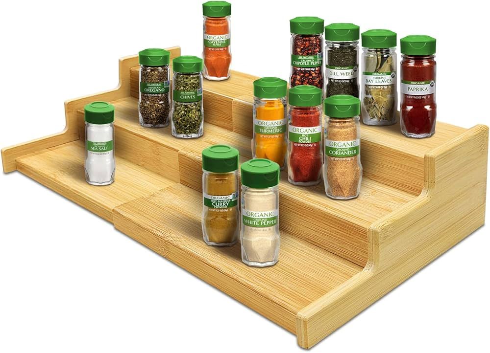 Lenwi Spice Rack Organizer for Cabinet, 3 Tier Expandable Bamboo Spice Storage, Great for Kitchen... | Amazon (US)