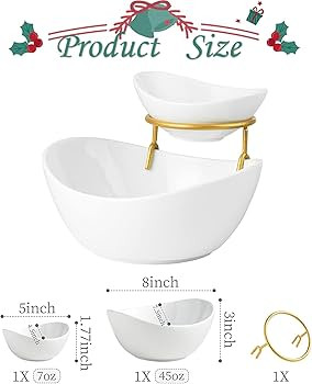 Porcelain Serving Bowl Set for Appetizer Serving Dishes Set with 2 Compartment, Chip and Dip Taco... | Amazon (US)