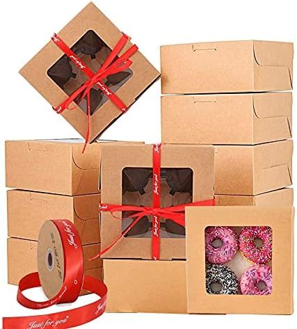 20Pack Cupcake Boxes, 6.3"×6.3"×3" Cake and Candy Boxes with 50 Yards Ribbon Bulk Donut Contain... | Amazon (US)