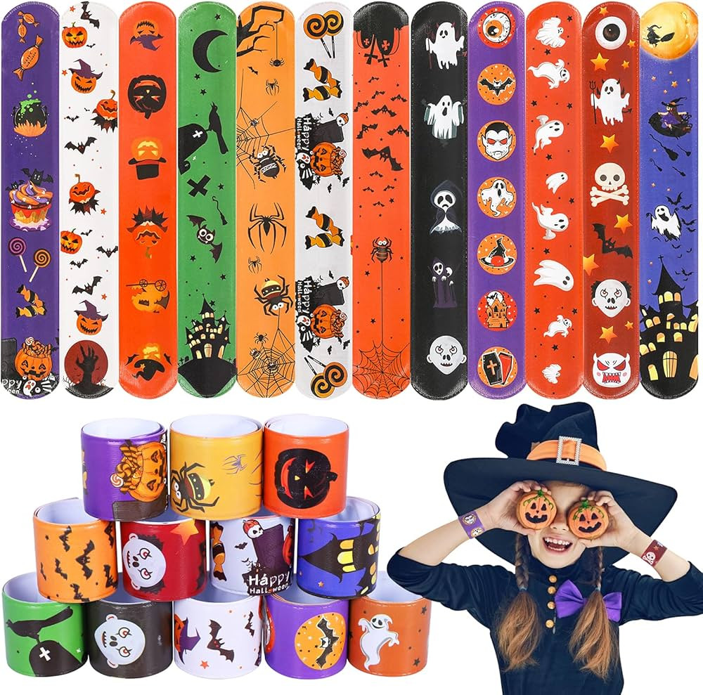 Max Fun 48pcs Halloween Slap Bracelets Party Favors Toys for Kids Party Favor Treat Bags Gifts Bi... | Amazon (US)