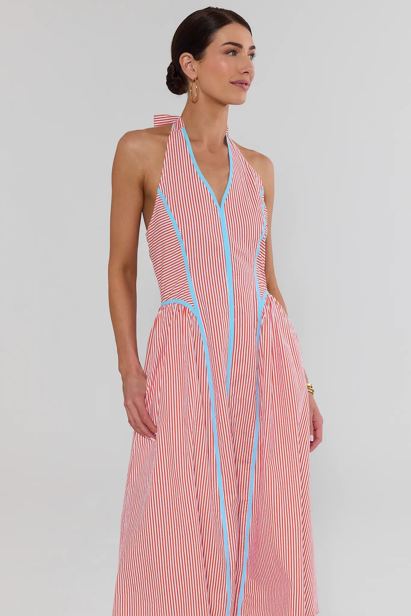 Orange Striped Halter Midi Dress | Avara