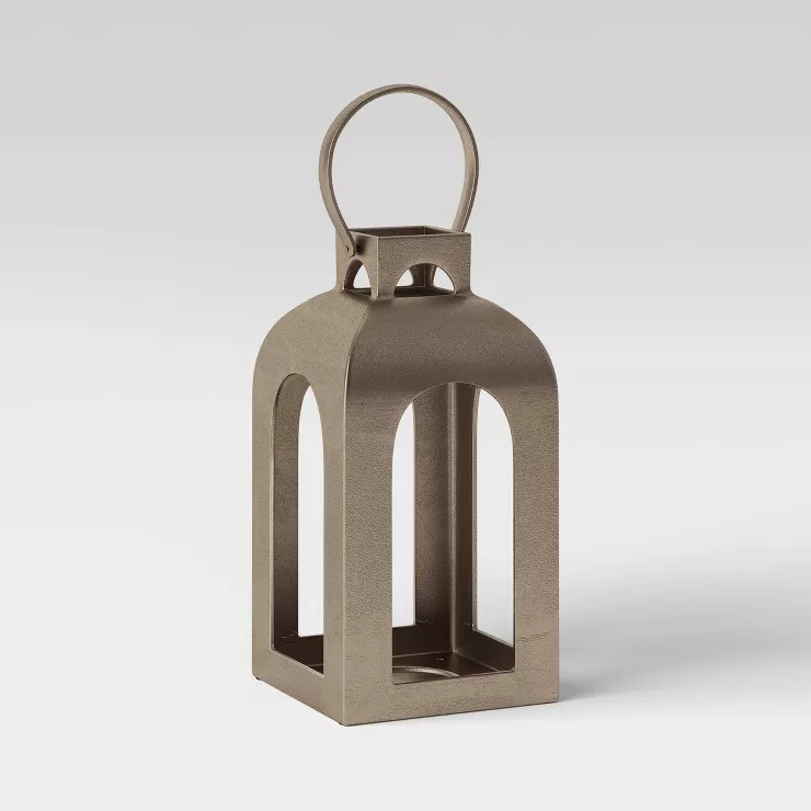 Cast Metal Outdoor Lantern Pillar Candle Holder Gold - Smith & Hawken™ | Target