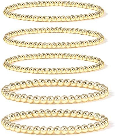 Badu Gold Plate Bead Bracelet for Women 14K Gold Plated Bead Ball Bracelet Stretchable Elastic Hy... | Amazon (US)